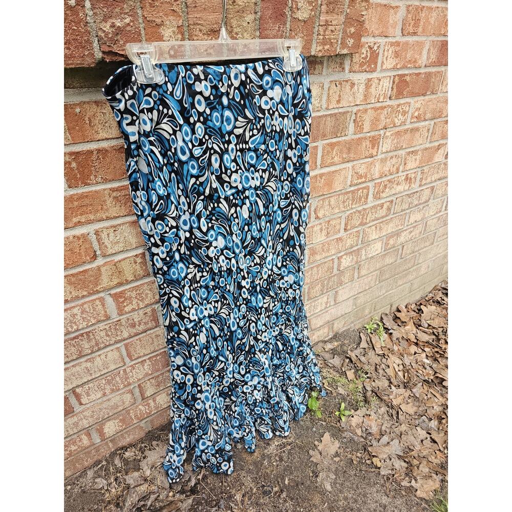 Large L Cottage Abstract Floral Mesh Maxi Skirt Ruffle Hem Boho Coastal Festive